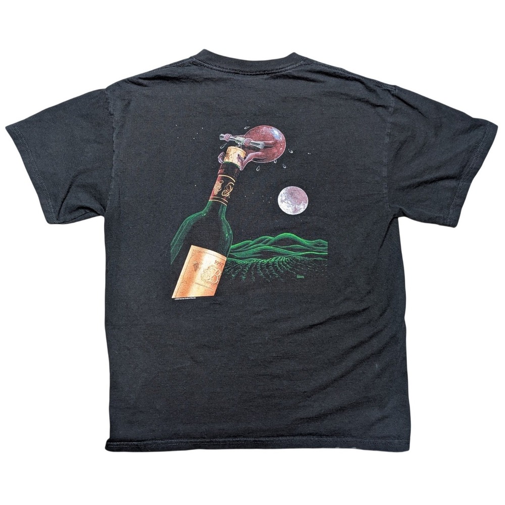 Vintage Michael Godard Large Black Graphic Tee Shirt Something to‎ Wine About